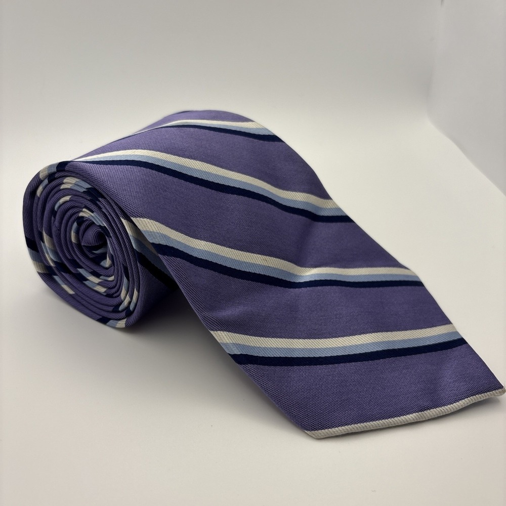 Ashford & Brooks London Mens Silk Tie Purple Blue White Striped Classic Necktie